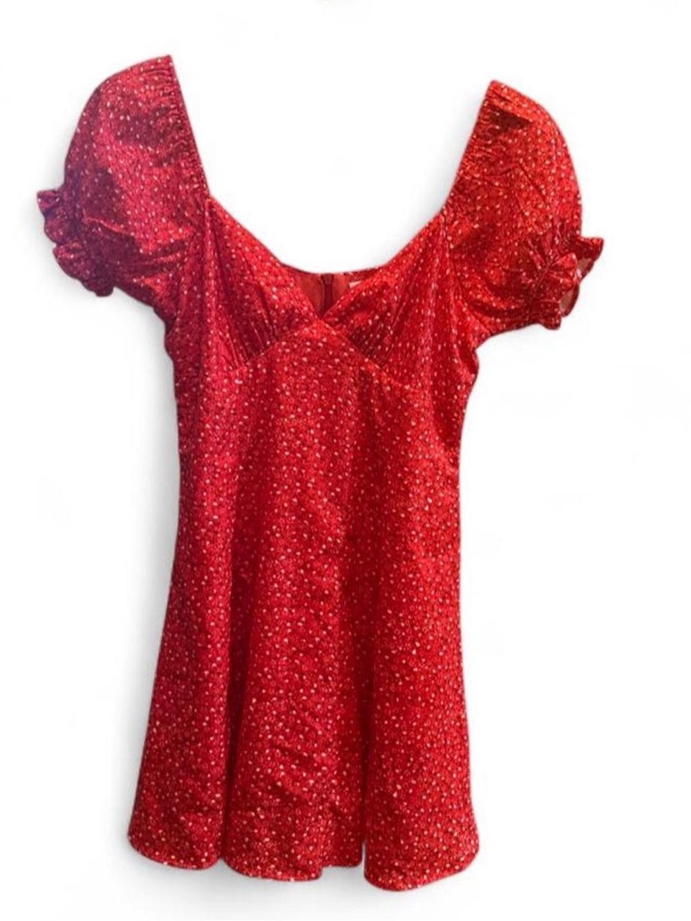 Princess Polly Red White Ditsy Floral Sweetheart Puff Sleeve Mini Dress Size 6